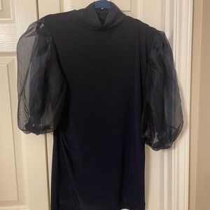 Navy jersey and organza top